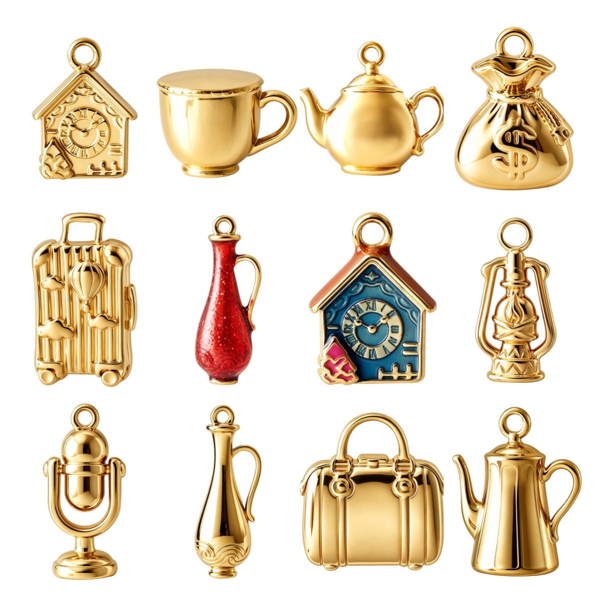 Vintage Fashion Houses - 3Pcs Gold Plated Enamel Charms Vintage