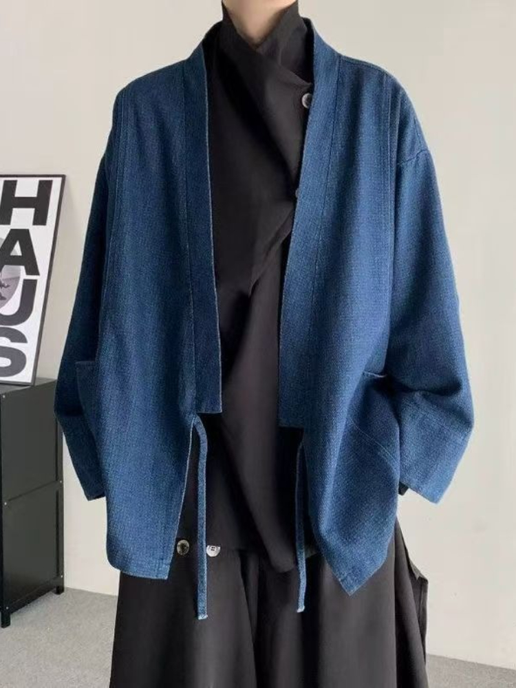 Crop Cardigan Vintage - Vintage Japanese Style Denim Coat Men