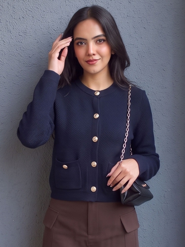 HH Vintage Women Solid Slim Po - Crop Cardigan Vintage ulasan dan harga