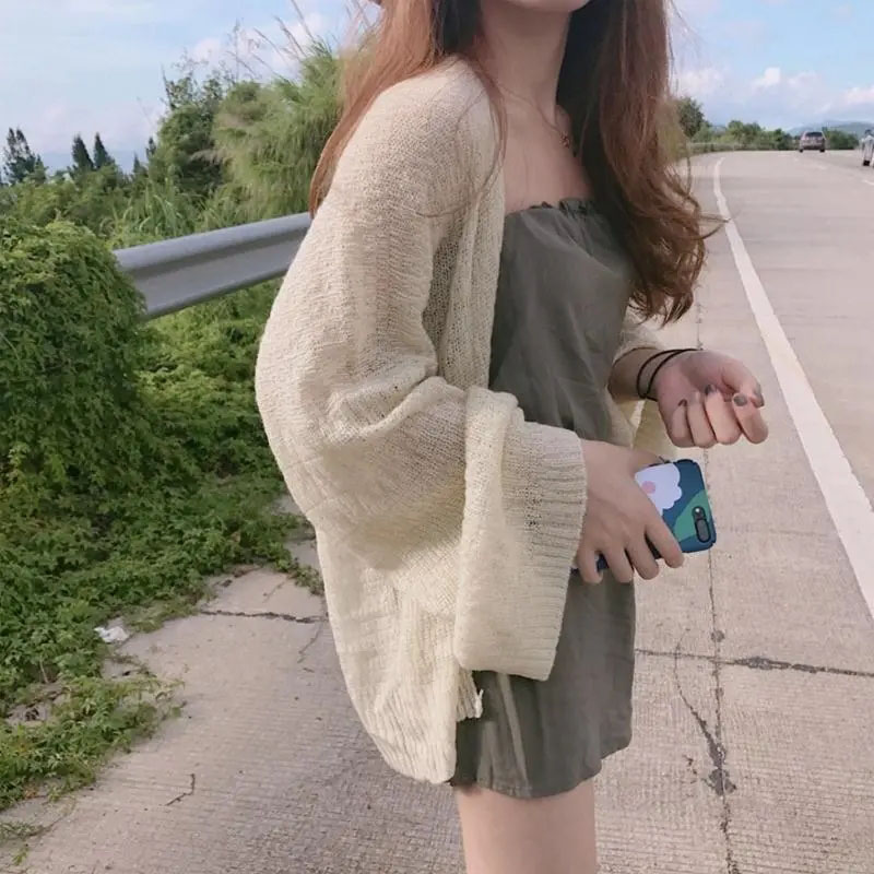 Spring Autumn Sheer Knit Cardi - Crop Cardigan Vintage ulasan dan harga