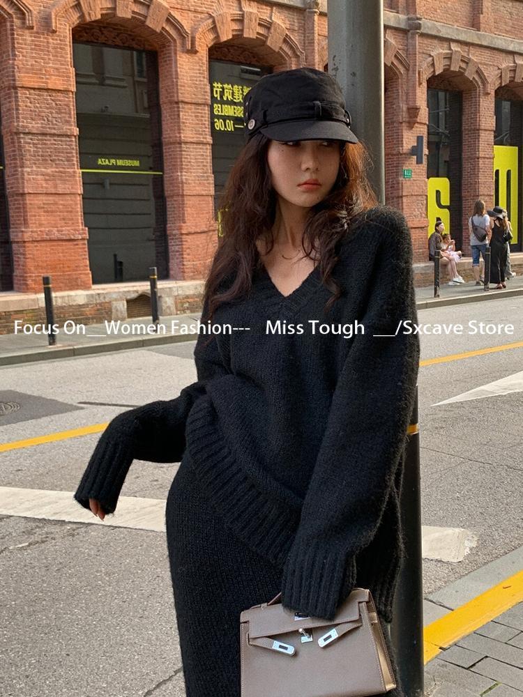 Knitted Sweater Set Skirt Wome - V Vintage Fashion ulasan dan harga