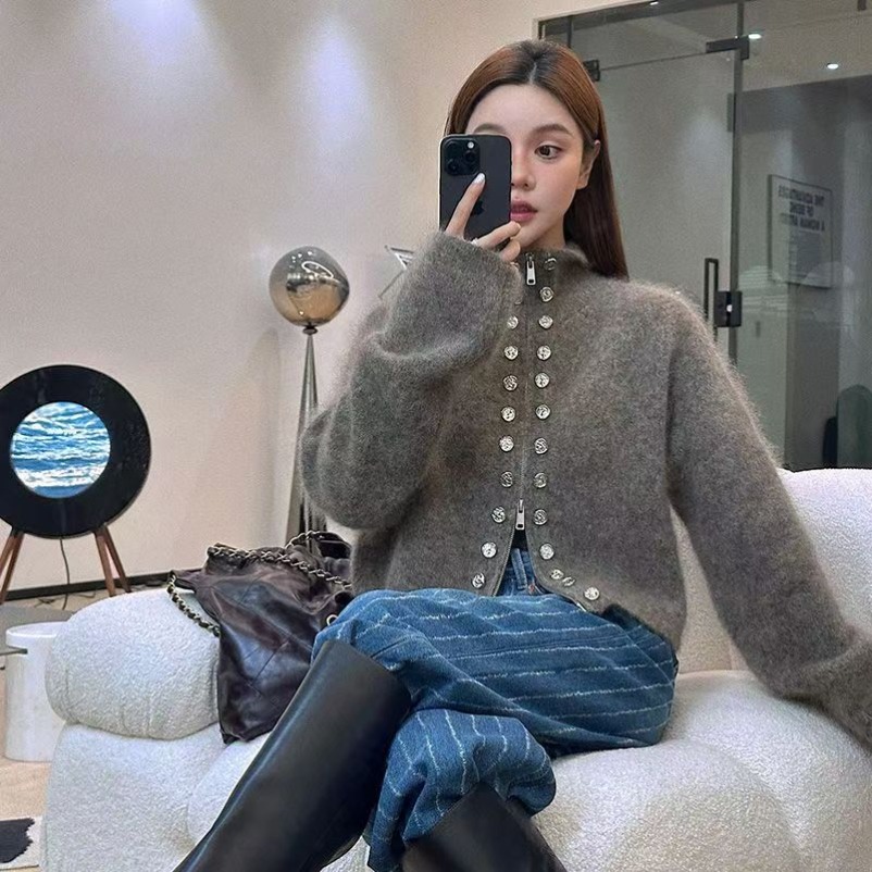 Fall Women Old Money Cuddly Ca - Crop Cardigan Vintage ulasan dan harga