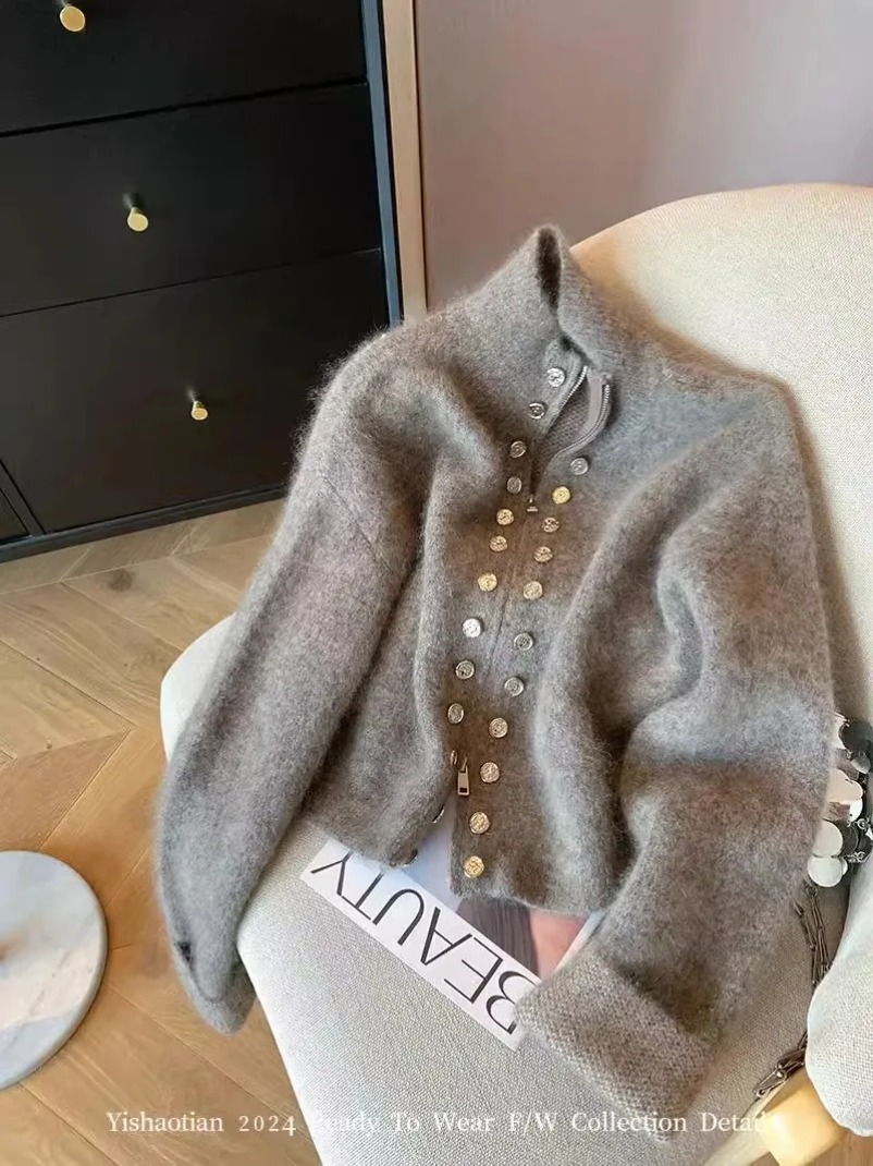 Fall Women Old Money Cuddly Ca - Crop Cardigan Vintage ulasan dan harga