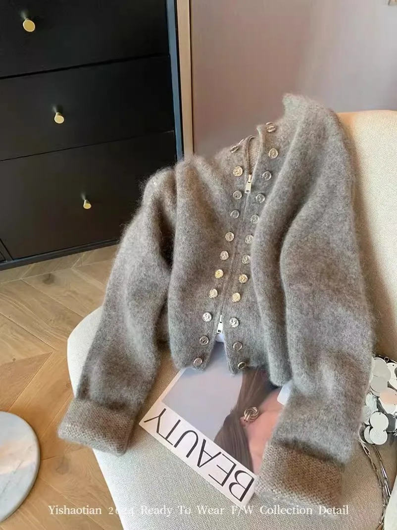 Fall Women Old Money Cuddly Ca - Crop Cardigan Vintage ulasan dan harga