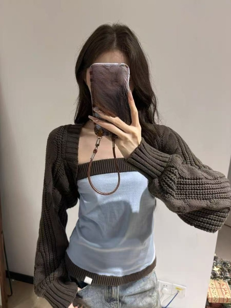 Y2k Aesthetic Two Pieces Set K - Crop Cardigan Vintage ulasan dan harga