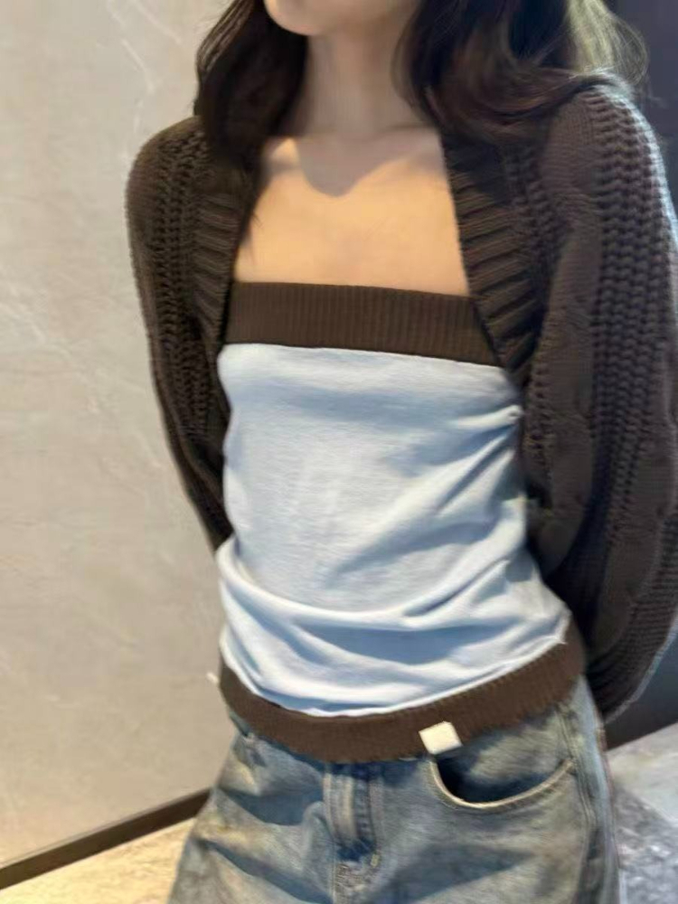 Y2k Aesthetic Two Pieces Set K - Crop Cardigan Vintage ulasan dan harga