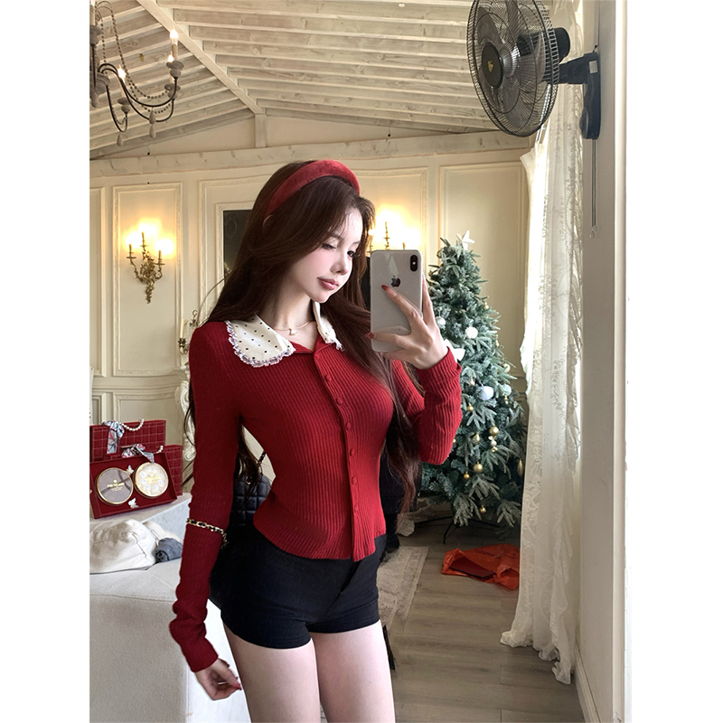 MEXZT Vintage Red Knitted Card - Crop Cardigan Vintage ulasan dan harga