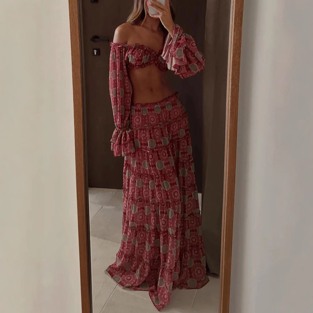 Vintage Print Skirt Two Piece  - Vintage Fashion Outfit ulasan dan harga