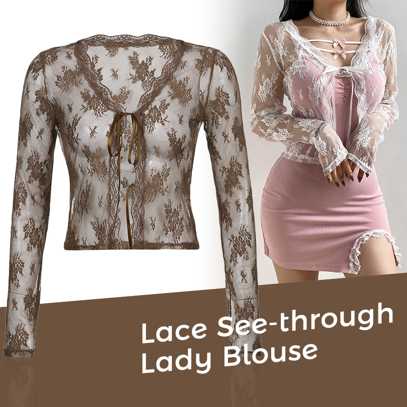 Women See Through Lace Mesh Sh - Crop Cardigan Vintage ulasan dan harga